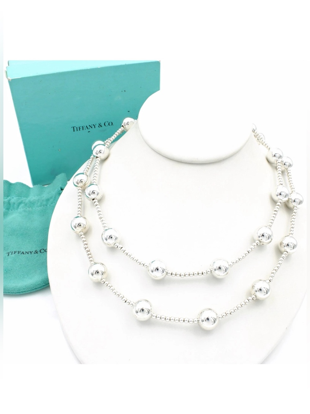Tiffany & Co. HardWear Sterling Silver Beaded 30 Inch Necklace With Box & Pouch